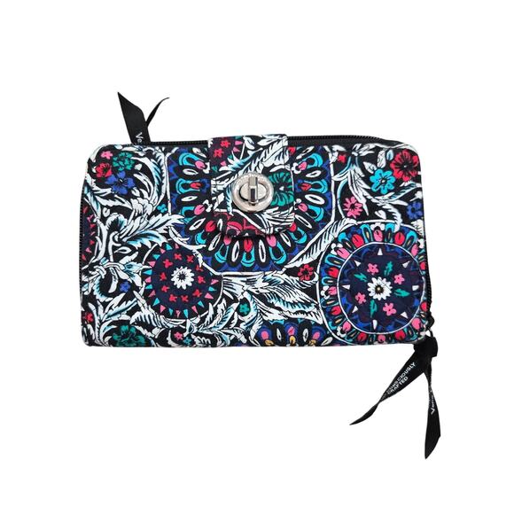 Vera Bradley RFID Turnlock Wallet Stained Glass Medallion Blue Colorful Travel - Picture 1 of 7